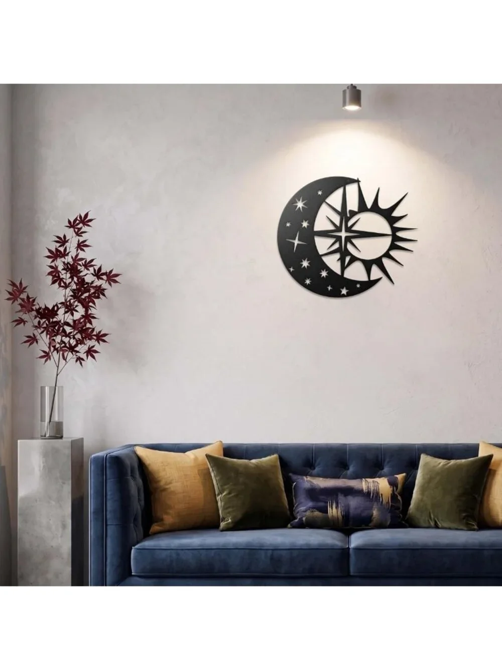 Celestial Metal Sun & Moon Wall Art Decor - Matte Black Stars & Sculpture for